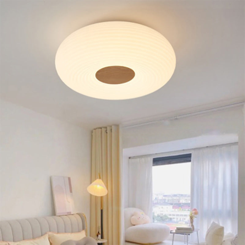 Contemporary Nordic Round Iron Wood Plastic LED Flush Mount Ceiling Light for Living Room