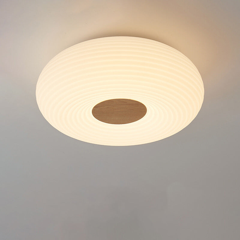 Contemporary Nordic Round Iron Wood Plastic LED Flush Mount Ceiling Light for Living Room