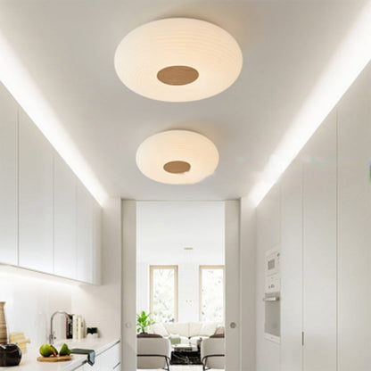 Contemporary Nordic Round Iron Wood Plastic LED Flush Mount Ceiling Light for Living Room