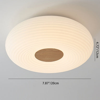 Contemporary Nordic Round Iron Wood Plastic LED Flush Mount Ceiling Light for Living Room