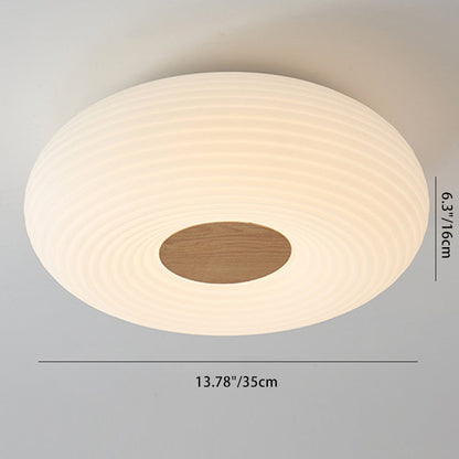 Contemporary Nordic Round Iron Wood Plastic LED Flush Mount Ceiling Light for Living Room