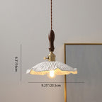 Traditional Japanese Dome Iron Wood Glass 1-Light Pendant Light For Living Room