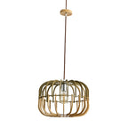 Traditional Japanese Round Wood 1-Light Pendant Light For Living Room
