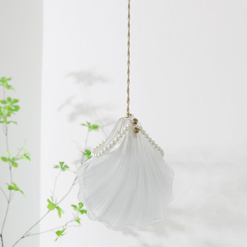 Contemporary Coastal Shell Iron Glass 1-light Pendant Light for Living Room