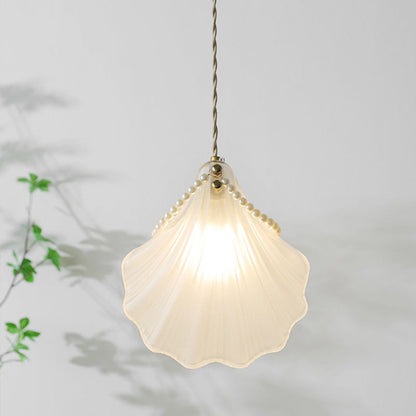 Contemporary Coastal Shell Iron Glass 1-light Pendant Light for Living Room