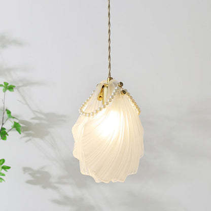 Contemporary Coastal Shell Iron Glass 1-light Pendant Light for Living Room