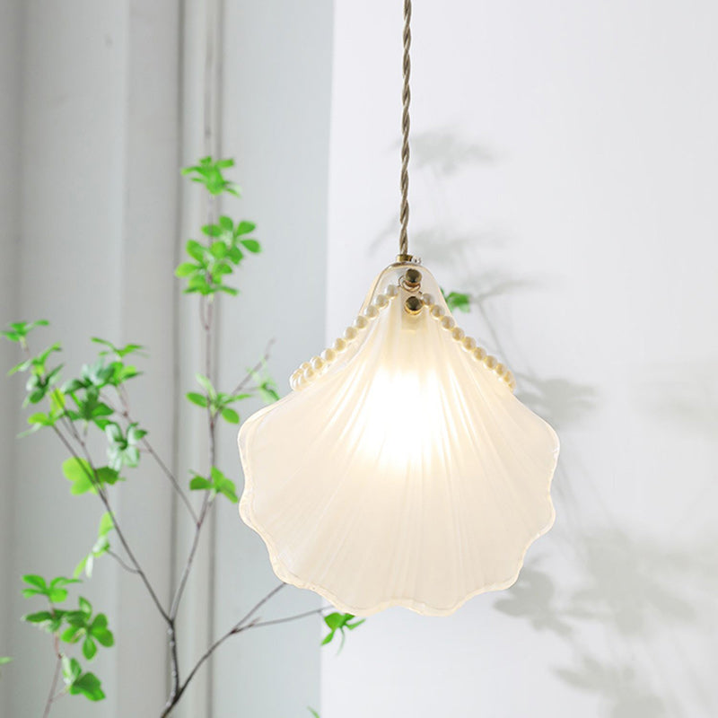 Contemporary Coastal Shell Iron Glass 1-light Pendant Light for Living Room