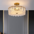 Traditional French Round Copper Glass 5/6/8-Light Semi-Flush Mount Ceiling Light For Living Room