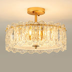 Traditional French Round Copper Glass 5/6/8-Light Semi-Flush Mount Ceiling Light For Living Room