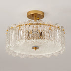 Traditional French Round Copper Glass 5/6/8-Light Semi-Flush Mount Ceiling Light For Living Room