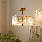 Traditional French Round Copper Glass 5/6/8-Light Semi-Flush Mount Ceiling Light For Living Room