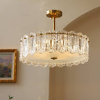 Traditional French Round Copper Glass 5/6/8-Light Semi-Flush Mount Ceiling Light For Living Room