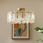 Traditional French Round Copper Glass 5/6/8-Light Semi-Flush Mount Ceiling Light For Living Room