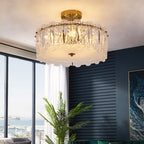 Traditional French Round Copper Glass 5/6/8-Light Semi-Flush Mount Ceiling Light For Living Room