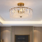 Traditional French Round Copper Glass 5/6/8-Light Semi-Flush Mount Ceiling Light For Living Room