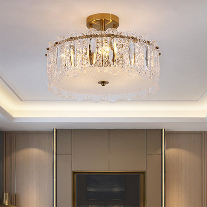 Traditional French Round Copper Glass 5/6/8-Light Semi-Flush Mount Ceiling Light For Living Room