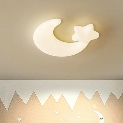 Contemporary Creative Moon Iron Plastic LED Kids Flush Mount Ceiling Light for Living Room