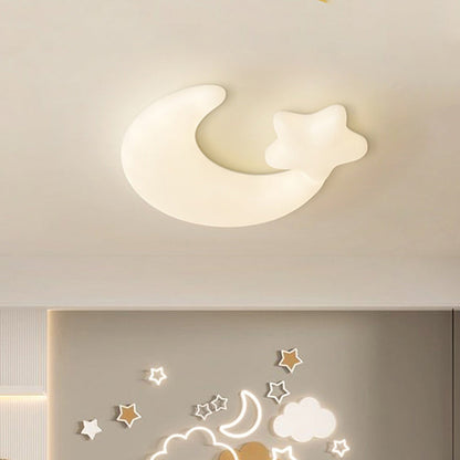Contemporary Creative Moon Iron Plastic LED Kids Flush Mount Ceiling Light for Living Room