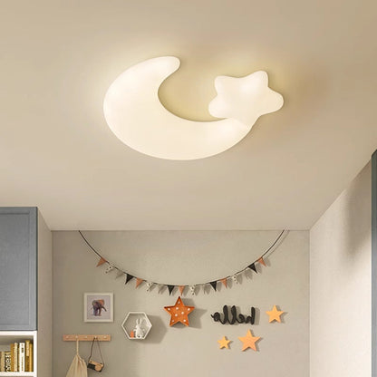 Contemporary Creative Moon Iron Plastic LED Kids Flush Mount Ceiling Light for Living Room