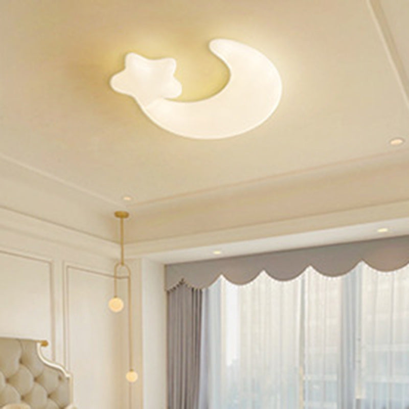 Contemporary Creative Moon Iron Plastic LED Kids Flush Mount Ceiling Light for Living Room