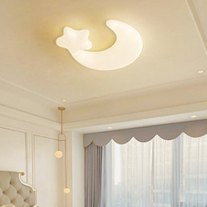 Contemporary Creative Moon Iron Plastic LED Kids Flush Mount Ceiling Light for Living Room