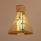 Traditional Chinese Cylinder Bamboo Paper 1-Light Pendant Light For Living Room