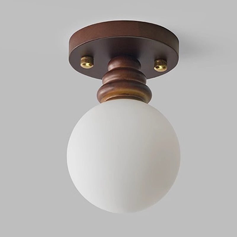 Traditional Japanese Oval Wood Glass 1-light Semi-flush Mount Ceiling Light for Living Room