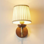 Contemporary Retro Drum Iron Wood Fabric 1-Light Wall Sconce Lamp For Living Room