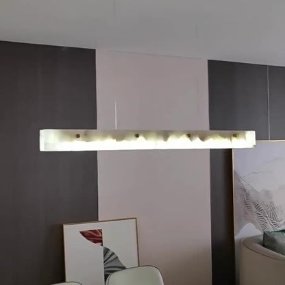 Contemporary Luxury Rectangular Iron Stone LED Island Light Chandelier for Dining Room