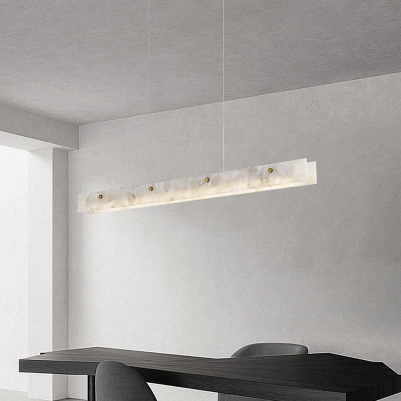 Contemporary Luxury Rectangular Iron Stone LED Island Light Chandelier for Dining Room