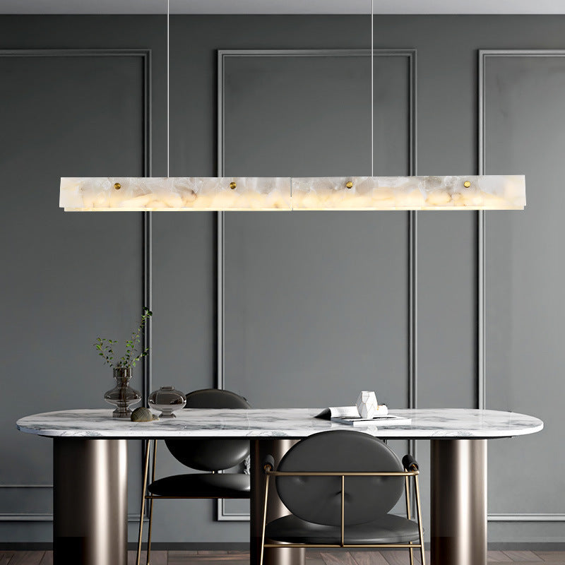 Contemporary Luxury Rectangular Iron Stone LED Island Light Chandelier for Dining Room BulbSquare