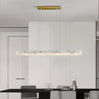 Contemporary Luxury Rectangular Iron Stone LED Island Light Chandelier for Dining Room BulbSquare