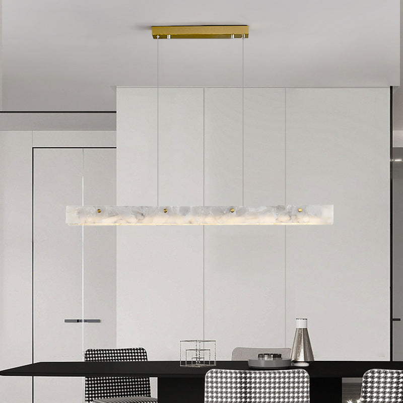 Contemporary Luxury Rectangular Iron Stone LED Island Light Chandelier for Dining Room