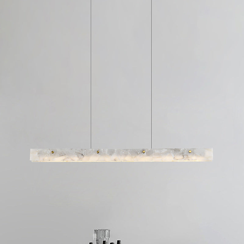 Contemporary Luxury Rectangular Iron Stone LED Island Light Chandelier for Dining Room BulbSquare