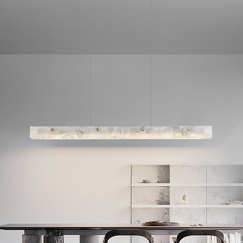 Contemporary Luxury Rectangular Iron Stone LED Island Light Chandelier for Dining Room BulbSquare