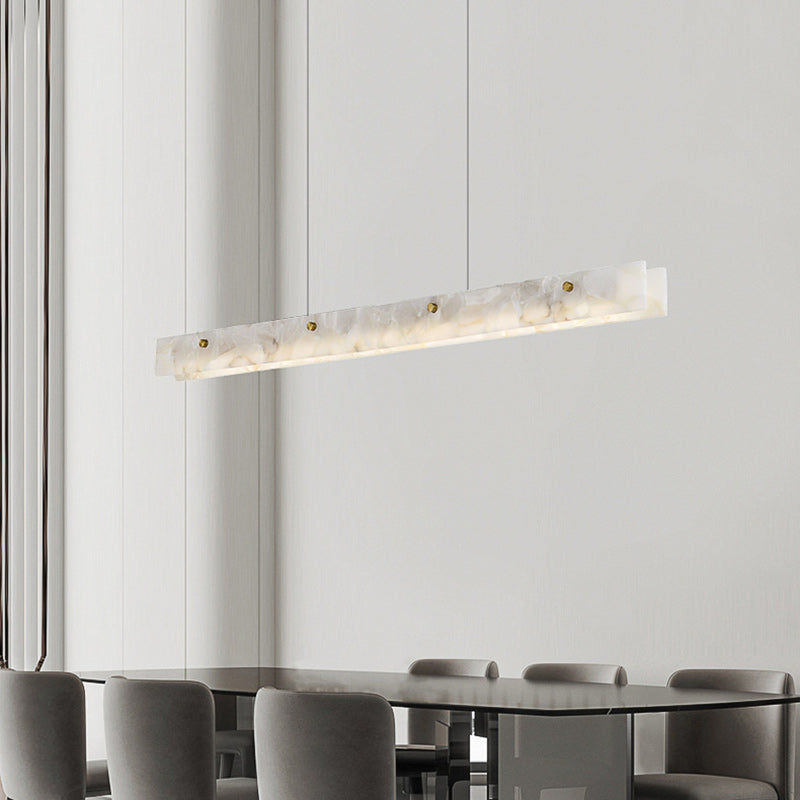 Contemporary Luxury Rectangular Iron Stone LED Island Light Chandelier for Dining Room BulbSquare