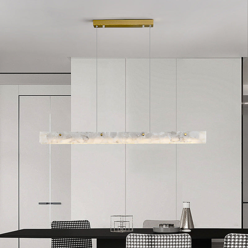 Contemporary Luxury Rectangular Iron Stone LED Island Light Chandelier for Dining Room