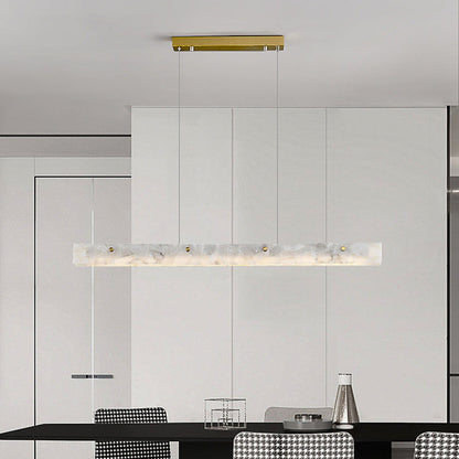 Contemporary Luxury Rectangular Iron Stone LED Island Light Chandelier for Dining Room