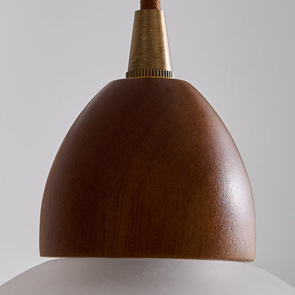 Traditional Japanese Dome Copper Wood Glass 1-light Pendant Light for Living Room