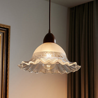 Traditional Japanese Dome Copper Wood Glass 1-light Pendant Light for Living Room