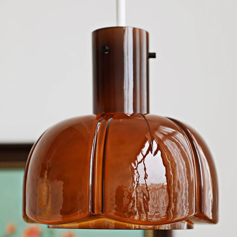 Traditional Vintage Dome Iron Glass 1-Light Pendant Light For Living Room