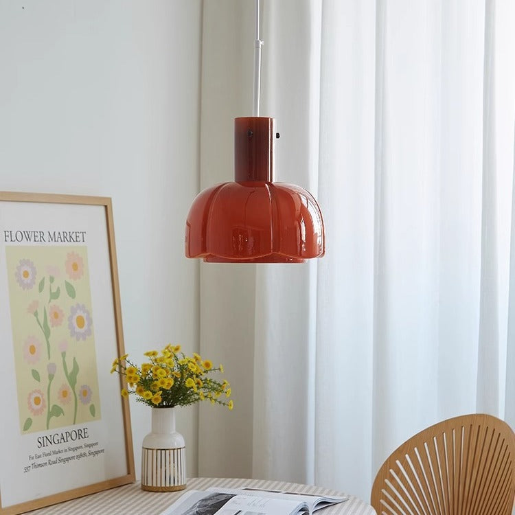 Traditional Vintage Dome Iron Glass 1-Light Pendant Light For Living Room
