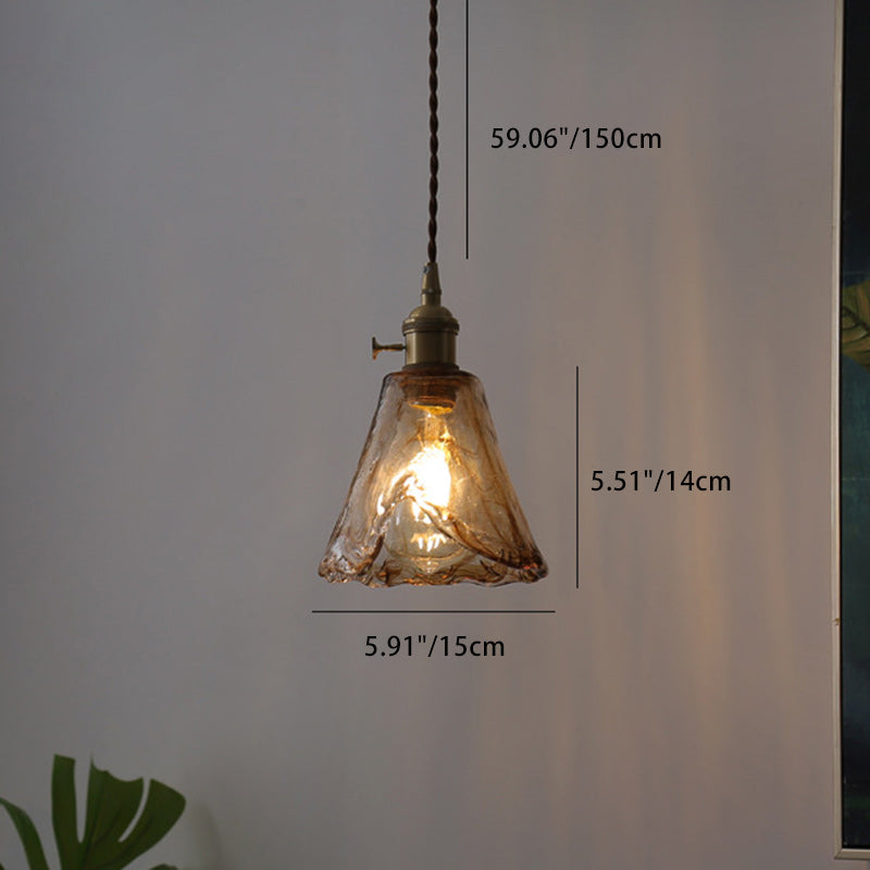 Contemporary Nordic Cone Copper Glass 1-Light Pendant Light For Living Room