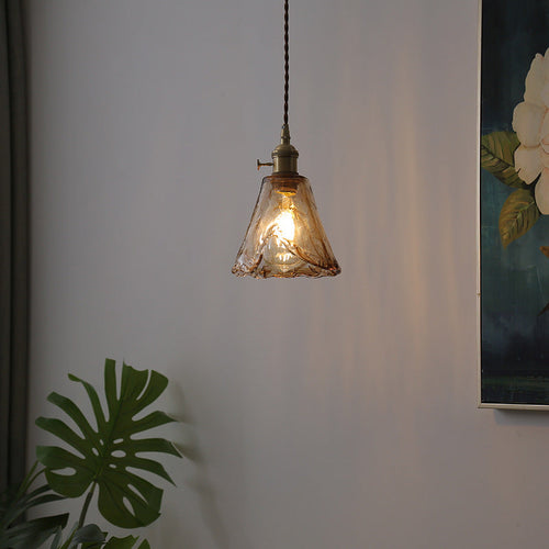 Contemporary Nordic Cone Copper Glass 1-Light Pendant Light For Living Room