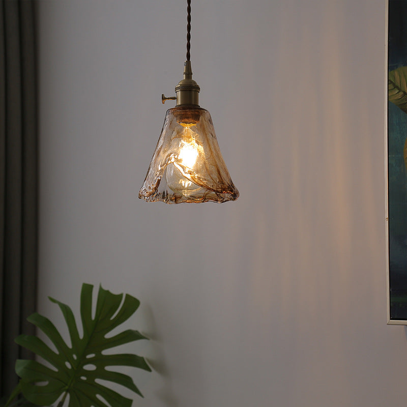 Contemporary Nordic Cone Copper Glass 1-Light Pendant Light For Living Room