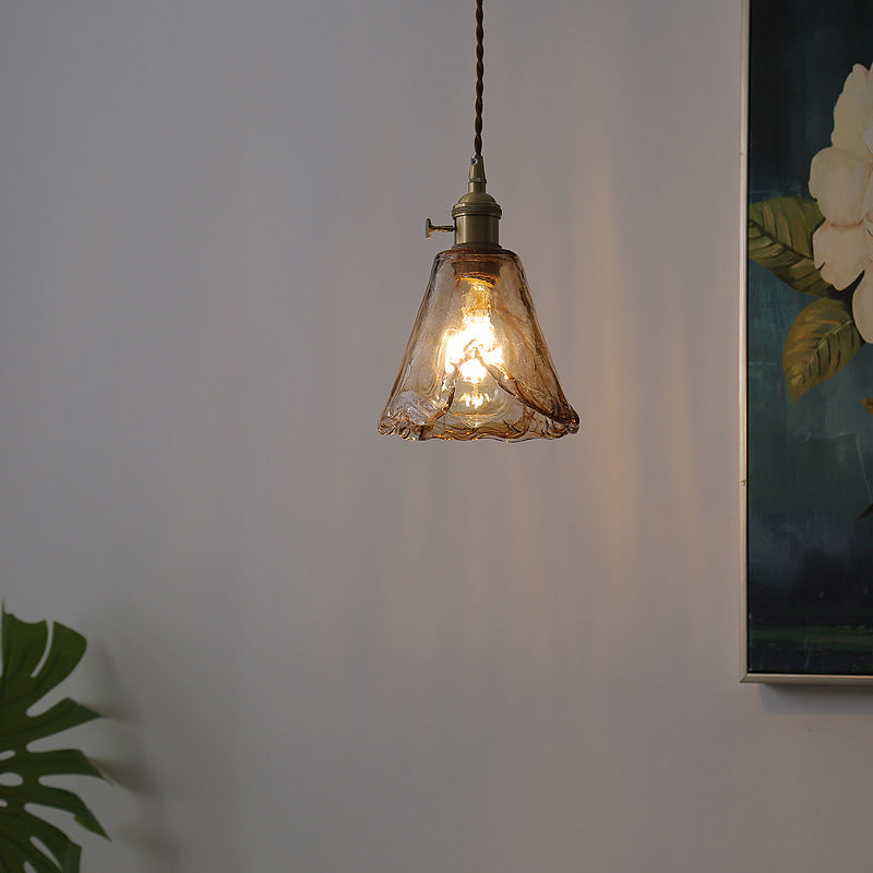 Contemporary Nordic Cone Copper Glass 1-Light Pendant Light For Living Room