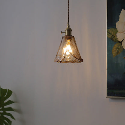 Contemporary Nordic Cone Copper Glass 1-Light Pendant Light For Living Room
