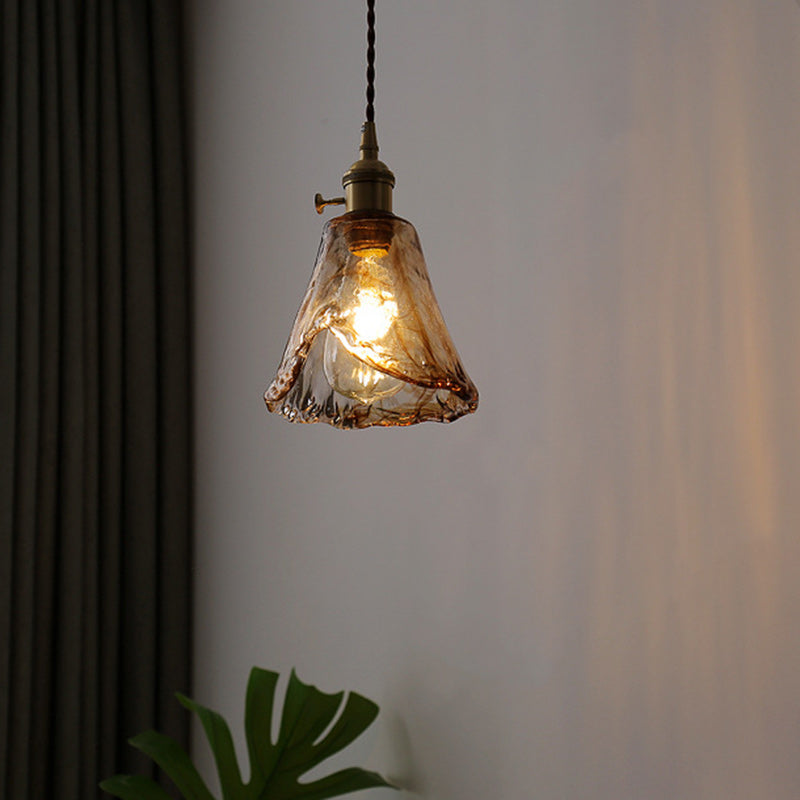 Contemporary Nordic Cone Copper Glass 1-Light Pendant Light For Living Room