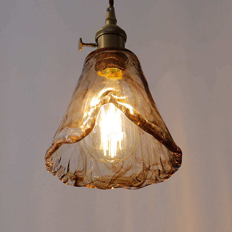 Contemporary Nordic Cone Copper Glass 1-Light Pendant Light For Living Room