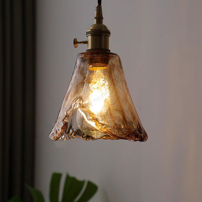 Contemporary Nordic Cone Copper Glass 1-Light Pendant Light For Living Room